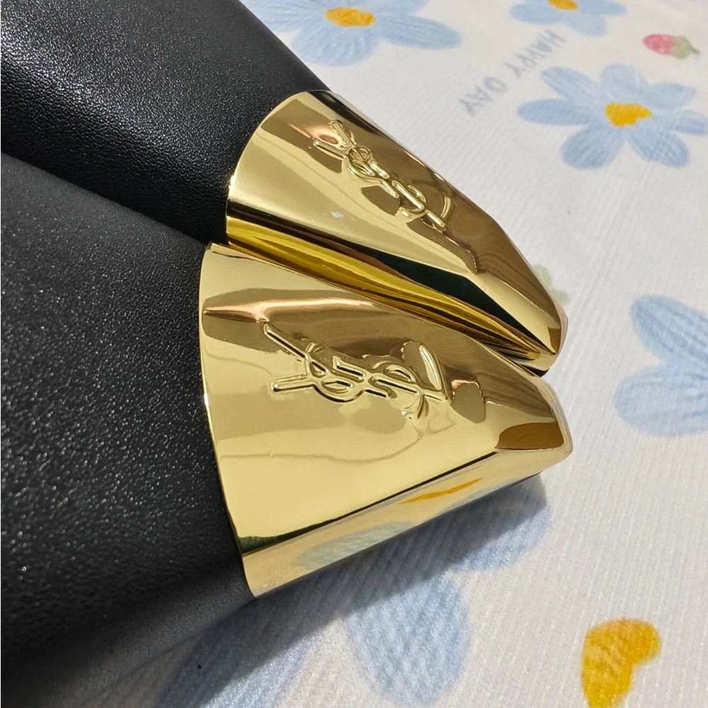 Saint Laurent Black Slingback Heels with Gold Pointed Cap - Picture 5 of 16